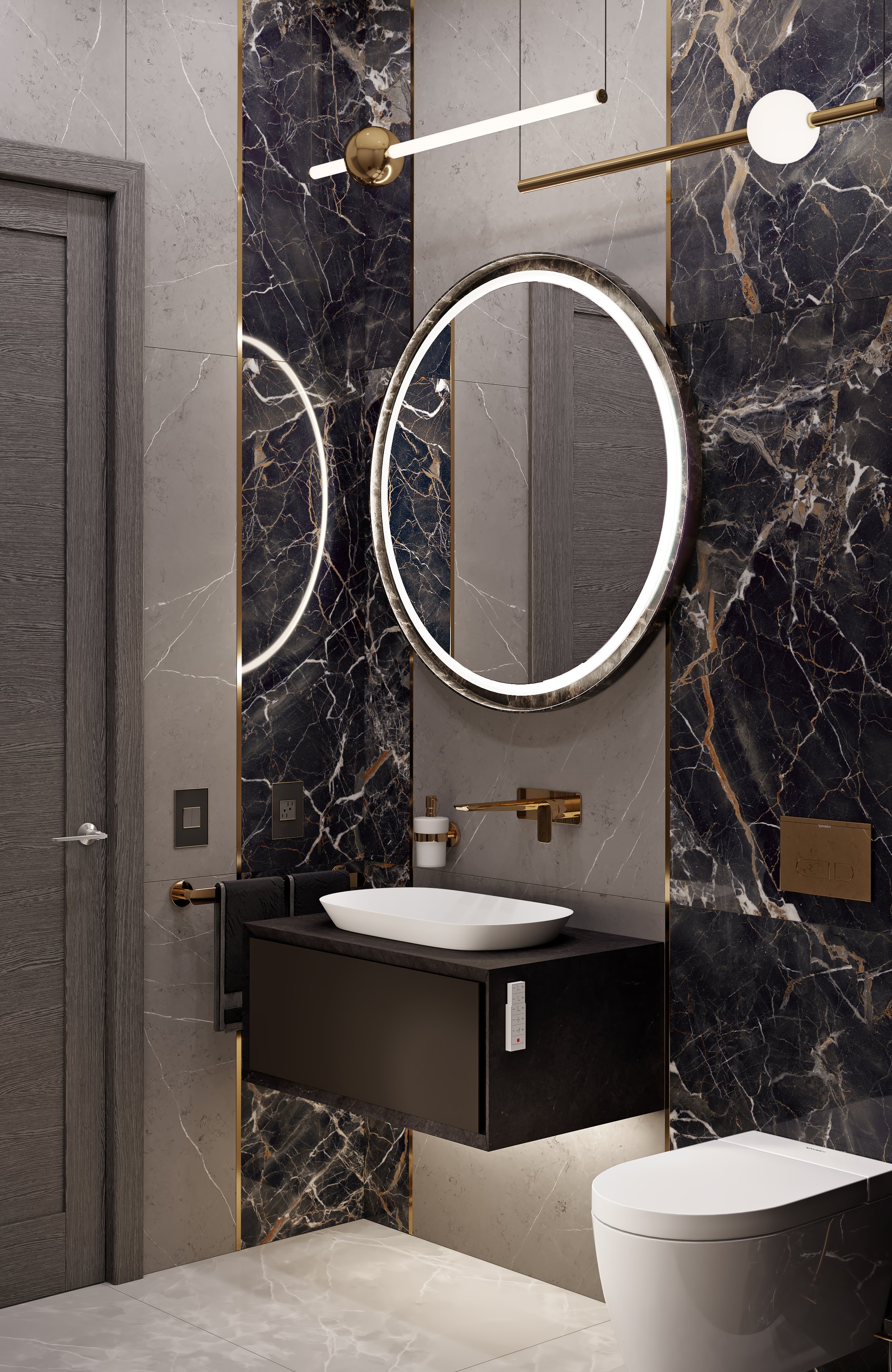 Angled Refined Modern Residence powder room view
